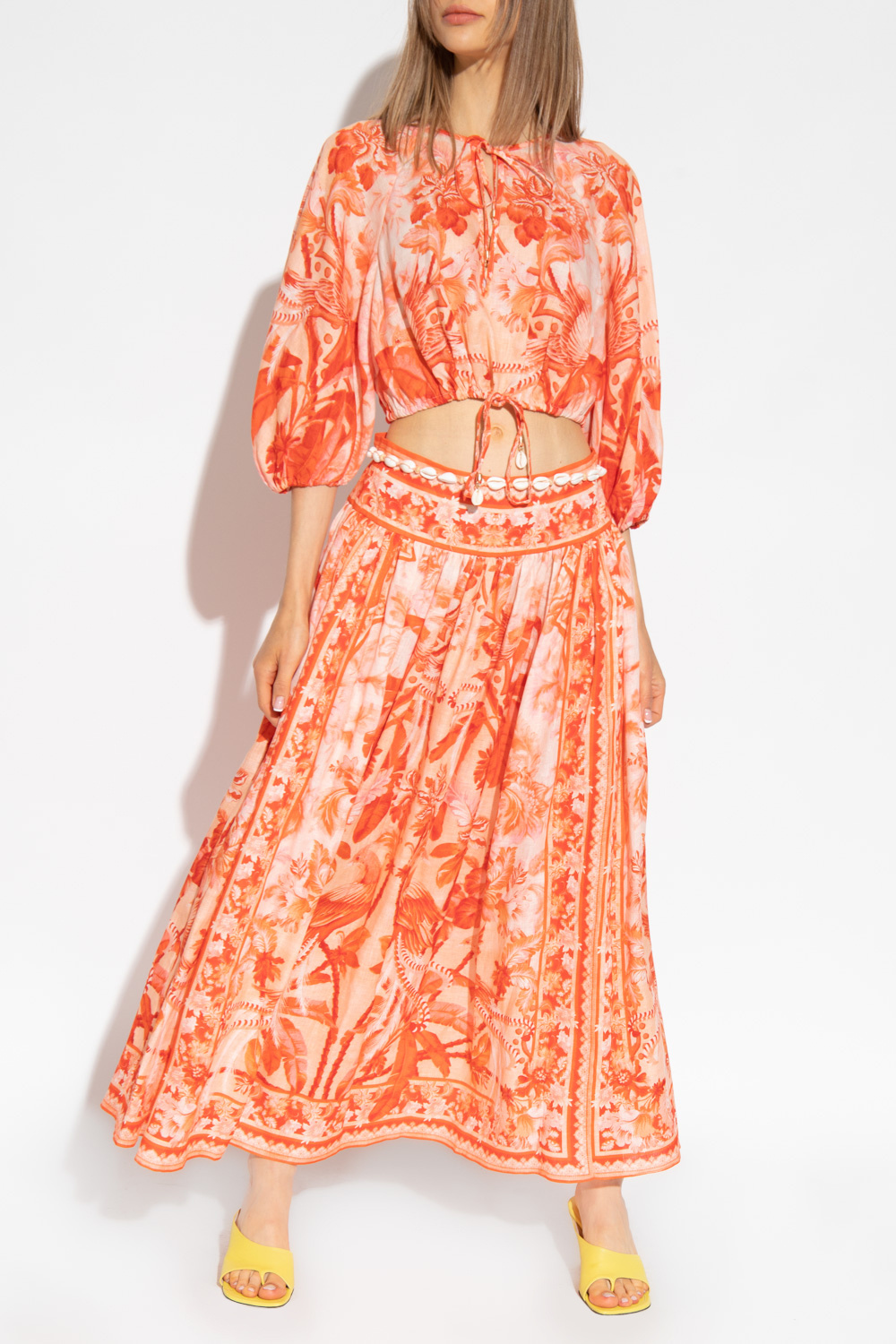 スカート Zimmermann SKIRT (1187SS243 REDFLD) Zimmermann - Kaleidoscope Red Swirl Floral Midi Skirt
